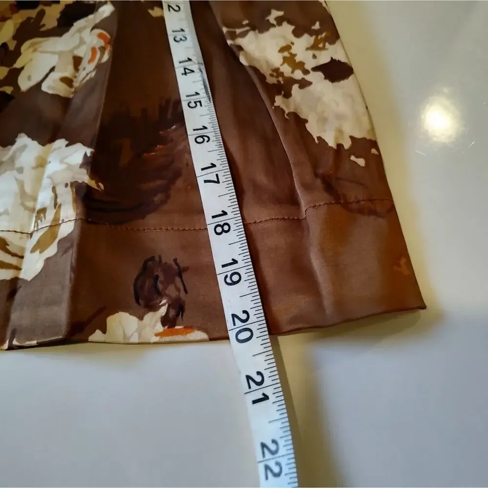 Talbots Petites Pleated Satin A-Line Skirt in a Brown Floral sprint Size…